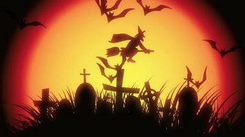 animação de um cemitério assustador com morcegos voadores halloween