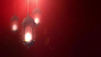 Lanterna de vela do ramadã caindo pendurada em um cordão de fundo vermelho