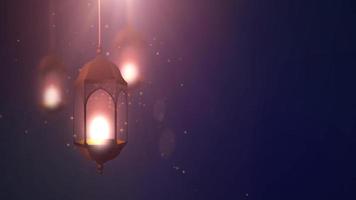 Ramadan candle lantern falling down hanging on string blue background video