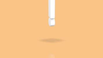 Símbolo de signo de exclamación en color blanco minimalista saltando hacia la cámara aislada sobre fondo naranja pastel mínimo simple