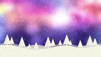 Snow and Christmas trees HD 1080 purple bokeh background video