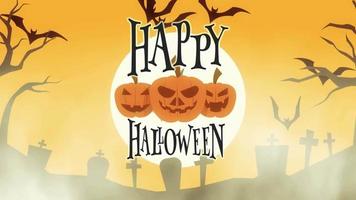 animated happy halloween greeting card with pumpkins, moon and bats video