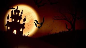 animation of a spooky haunted house with Jack-o-lantern Halloween pumpkins video