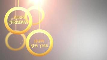 Golden moving bauble ball falling down Merry Christmas Happy New year festive seasonal celebration placeholder white background video