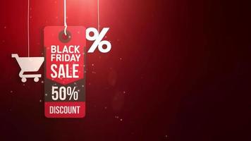 black friday sign hanging on string with shopping cart and percent icon video