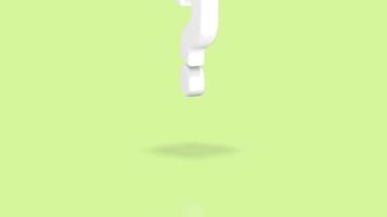 Question mark symbol in minimalist white color jumping towards camera isolated on simple minimal pastel green background video