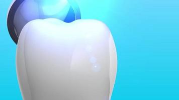 Tooth and dental tool in 3d animation with blue background video