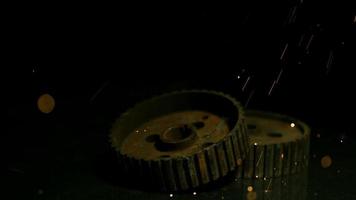 Sparks with gears in ultra slow motion 1,500 fps on a reflective surface - SPARKS w GEARS 007 video