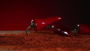 Peppers falling and bouncing in ultra slow motion 1,500 fps on a reflective surface - BOUNCING PEPPERS PHANTOM 017 video