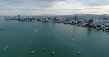 Aerial view flying over Pattaya Beach in Thailand video