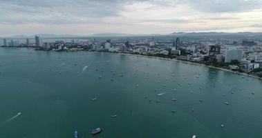 Aerial view Flying over Pattaya beach in Thailand video