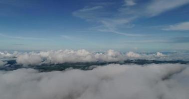 vista aérea vista panorâmica montanha com árvores exuberantes e nuvens nebulosas video