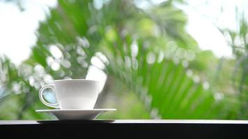 Coffee cup with outdoor view video