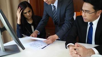Angry boss dissatisfied with bad com result from employee in office video
