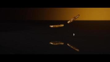 Pretzels and salt falling onto a reflective surface - PRETZELS 020 video