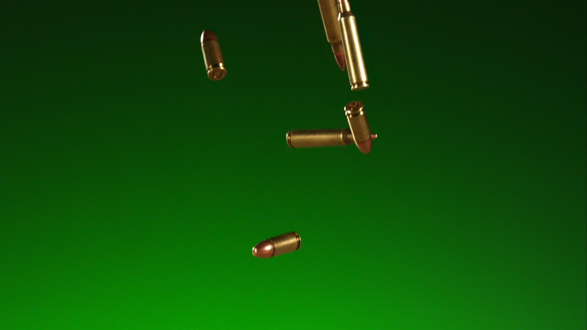 Bullets falling and bouncing in ultra slow motion 1,500 fps on a