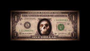 ons dollarrekening met binnen skullhead en glitch-effect video