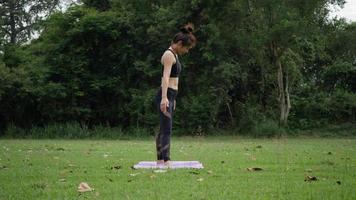 schöne Frau macht Yoga im Park video