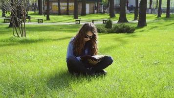 giovane donna che legge nel parco video