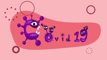 covid19, design del testo dei personaggi dei cartoni animati del coronavirus