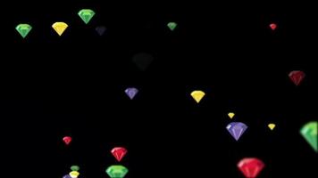 Colorful diamonds falling in a black background video