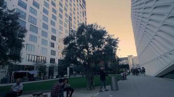 Panning shot going right of courtyard at downtown of Los Angeles in 4K video