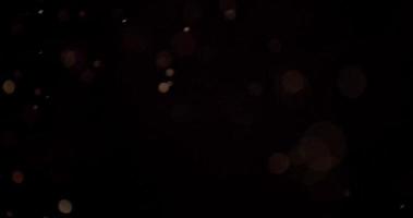 particelle trasparenti luminose che galleggiano sul lato destro della scena sull'oscurità in 4K video