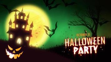 Halloween Party invitation animation of a spooky haunted house with Jack-o-lantern Halloween pumpkins video