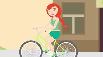 2d cartoon mulher de bicicleta video