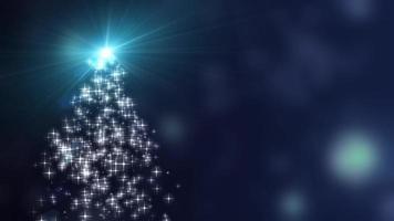 Snowflakes star lights converge into the Christmas tree with blue bokeh background video