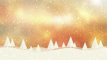 Snow and Christmas trees HD 1080 golden bokeh background video