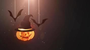 Halloween black background animation with pumpkin and Bats falling down and hanging on strings video