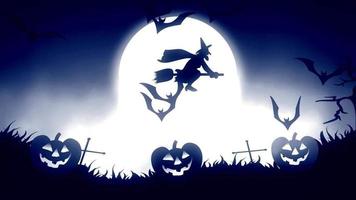 Halloween background animation with the concept of Spooky Pumpkins, Moon and Bats with blue background video