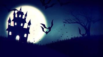 animazione di una casa stregata spettrale con zucche di halloween jack-o-lantern