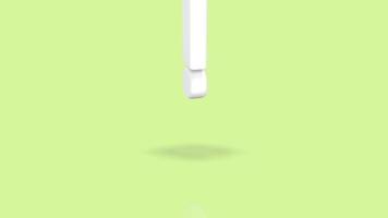 Exclamation mark symbol in minimalist white color jumping towards camera isolated on simple minimal pastel green background video