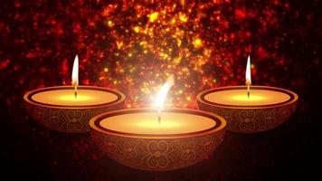 templo indiano de diwali feliz em um festival religioso de diwali. animação lâmpada a óleo com fundo bokeh quente video