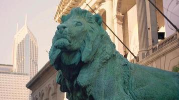 close up de escultura de leão em frente ao instituto de arte de Chicago video