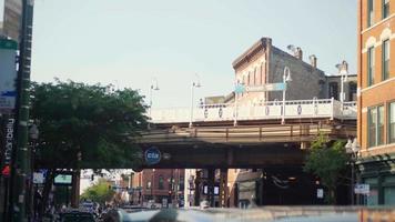 Street And Elevated Train Track Of Damen Station In Chicago video