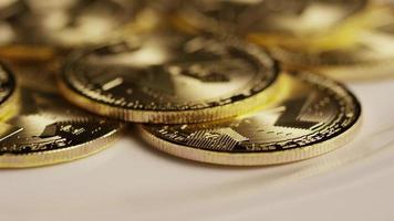 Rotating shot of Bitcoins (digital cryptocurrency) - BITCOIN MONERO 078