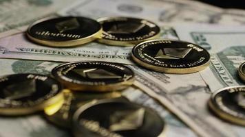 Rotating shot of Bitcoins digital cryptocurrency - BITCOIN ETHEREUM 220 video