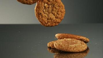 Cookies falling and bouncing in ultra slow motion (1,500 fps) on a reflective surface - COOKIES PHANTOM 095 video