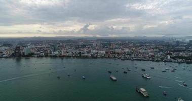 Aerial view Flying over Pattaya beach in Thailand video