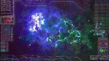 Monitor of spaceship galaxy with nebula video