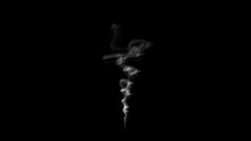 Smoke flow in air on isolated black background. Abstract and backdrop element concept. 4K footage video motion illustration effect. Alpha background for overlay and blending. Dynamics effect backdrop