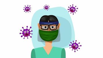 médecin portant un masque et une protection video