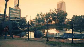 Tracking shot going right of La Brea Tar Pits in 4K video