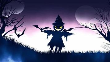 Halloween background animation with the concep of Spooky scarecrow and Bats purple background video