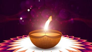 feliz templo indio de diwali en un festival religioso diwali. Animación de lámpara de aceite con fondo bokeh cálido