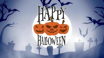 animerade glada halloween gratulationskort med pumpor, måne och fladdermöss