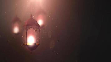 Ramadan candle lantern falling down hanging on string black background